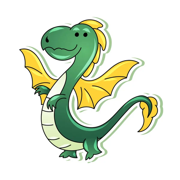 Lindo Personaje Del Dragón Etiqueta Dibujos Animados Logotipo Vector Ilustración — Vector de stock
