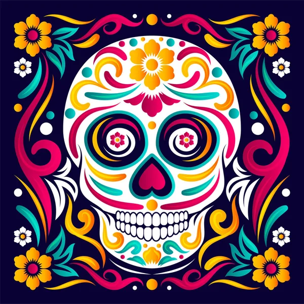 Day Dead Skull Badge Sticker Dia Los Muertos Decorative Illustration — Stock Vector