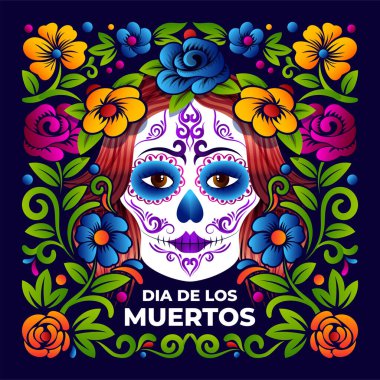 Dia de Muertos Skull, vibrant color Calavera Catrina day of the dead makeup clipart