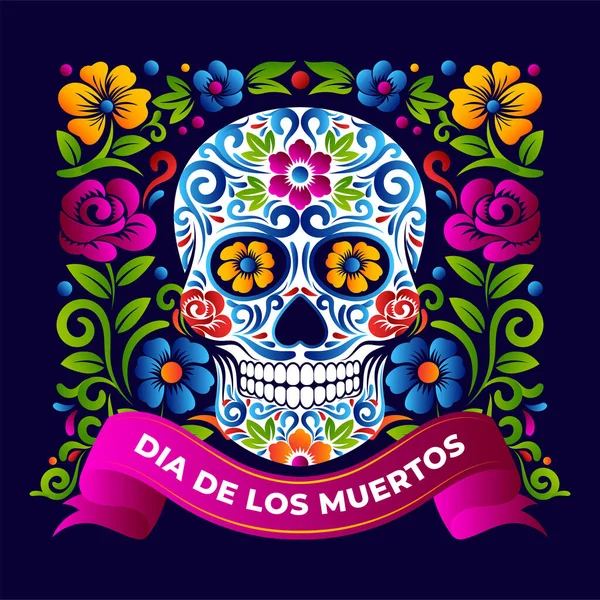 stock vector Dia de Muertos Skull with vibrant color mexican Ornament design