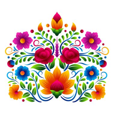 Meksika halk sanatı çiçek vektörü, Dia de los muertos çiçek çerçeve tasarımı