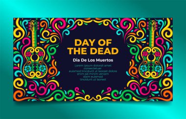 Ölüler günü, Dia de los moertos renkli Meksika çiçekleriyle pankart. Tatil posteri, parti broşürü, tebrik kartı için.