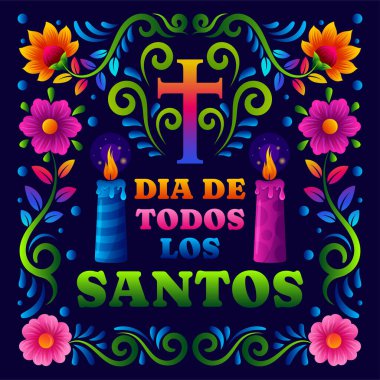 Dia de todos los santos with colorful mexican folk art design clipart