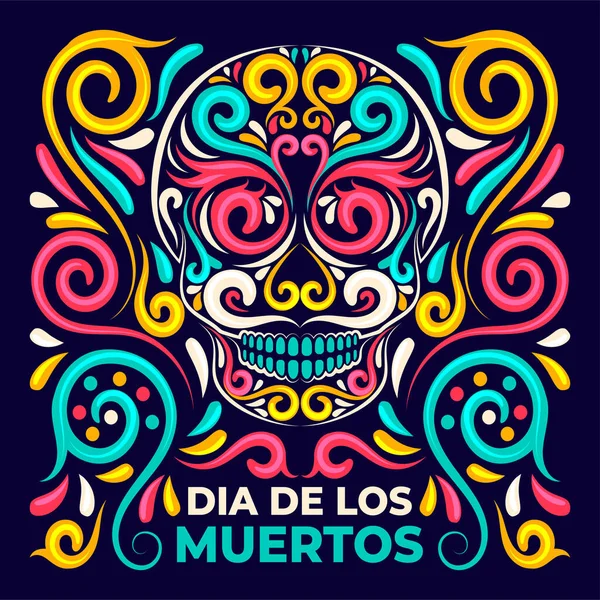 Ölü Sembolün Ikonun Olduğu Gün Meksika Çiçek Desenli Dia Muertos — Stok Vektör
