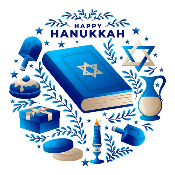 Happy Hanukkah Jewish Holiday Illustration Traditional Symbols — Stock Vector
