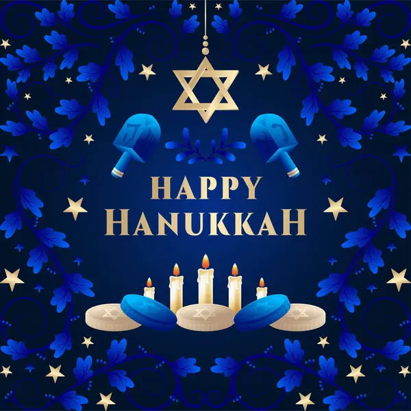 Feliz Hanukkah Feriado Judaico Fundo Com Gradiente Azul Dourado Cor — Vetor de Stock