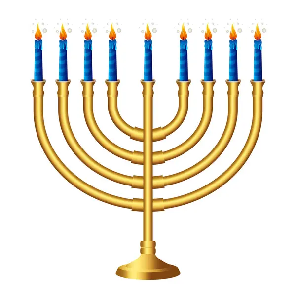 Hanukkah Menorah Candelabro Con Nove Candele Accese Dorate Vettoriale Illustrazione — Vettoriale Stock