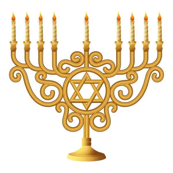 Hanukkah Menorah Classic Golden Nine Branched Candelabrum Vector Illustration — Stock Vector