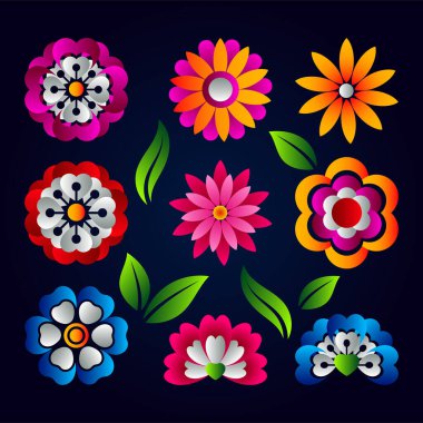 Renkli Meksika Çiçeği elementleri. Geleneksel Meksika halk sanatı çiçek vektörü 