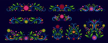 Mexican floral Frame collections, retro Mexico traditional embroidery folk art border clipart