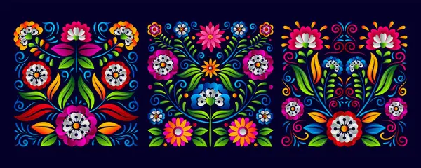 Dia de Los muertos kare rozeti. Ölü Meksika çiçekleri vektör arkaplanı seti