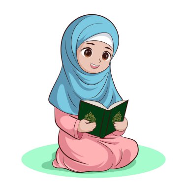 Müslüman kız tesettüre bürünmüş, Ramazan ayında Kur 'an okuyor, okuyor.