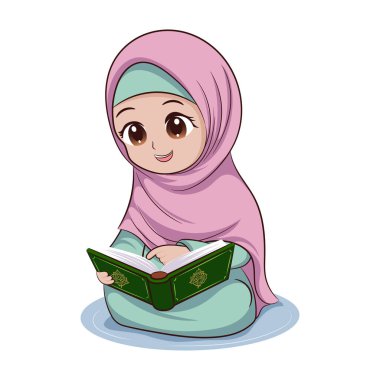 Müslüman kız tesettüre bürünmüş, Ramazan ayında Kur 'an okuyor, okuyor.