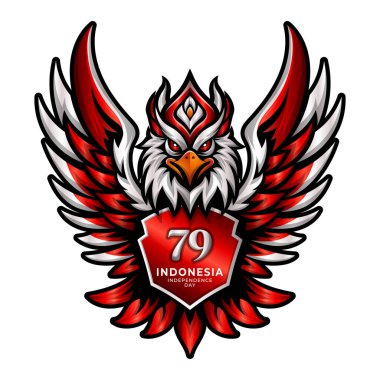 Garuda maskotu illüstrasyonlu HUT RI KE 79 vektör logosu