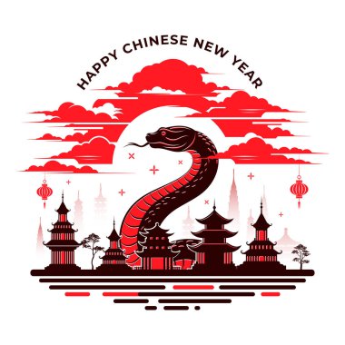 Happy Chinese New Year 2025, Year of the snake zodiac vector illustration clipart