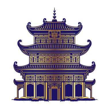 Mavi ve altın renkli Çin Pagoda vektör ögesi