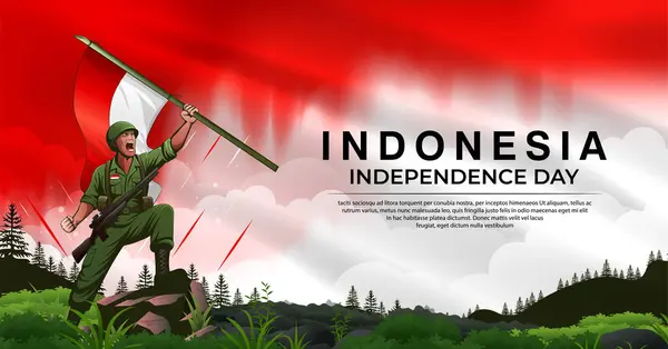 Indonesien Unabhängigkeitstag Oder Heldentag Banner Design Mit Held Hält Eine lizenzfreie Stockvektoren