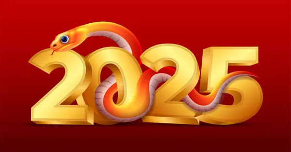 Gelukkig Chinees Nieuwjaar 2025 Rode Slang Met Gouden 2025 Nummer Vectorbeelden