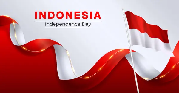 Indonesia Independence Day Banner Red White Waving Ribbon Rechtenvrije Stockillustraties