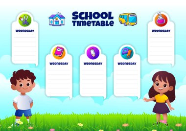 Çizgi film çizelgesi, doğa manzarası olan iki çocuk.