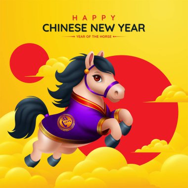 At 2026 yılı arka plan, Çin Yeni Yılı 2026 şirin 3D at resimleriyle. Çevirisi: At