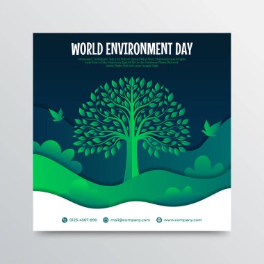 Dünya Çevre Günü Bayrağı ya da ağaç silueti resimli poster
