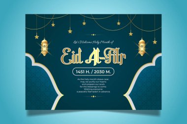 Ramazan Kareem 'in altın fenerli ve asılı yıldız süslemeli tebrik kartı.