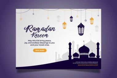 İslam Festivali etkinliği için cami ve fener vektör illüstrasyonlu Ramazan Kareem tebrik kartı tasarımı