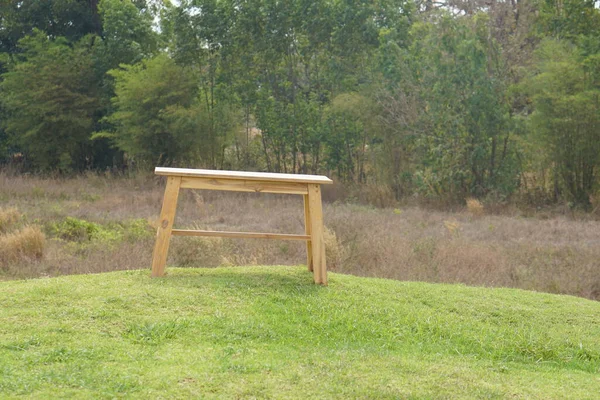 chair sitting on a hill of green grass