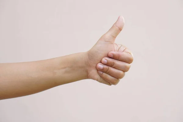 Asian Woman Raising Hand Showing Great Sign — Stockfoto