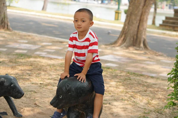 Boy Playing Playground Park — Stock Photo, Image