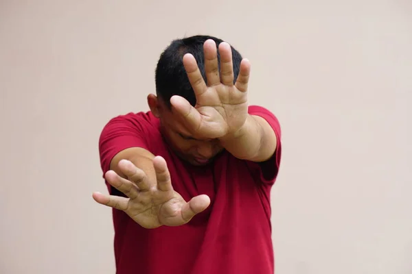 Man Raised Her Hand Dissuade Campaign Stop Violence Man — Fotografie, imagine de stoc