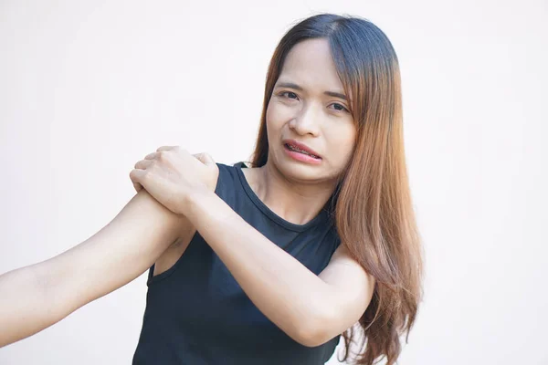 stock image Asian woman having shoulder pain.