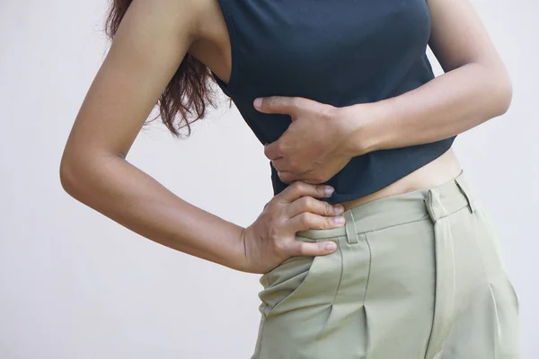 Mujer Con Dolor Abdominal Por Gastritis —  Fotos de Stock
