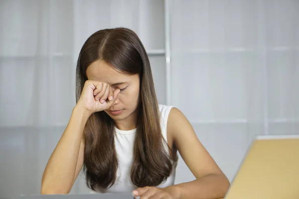 stock image business woman working at home Anxiety from unsuccessful work