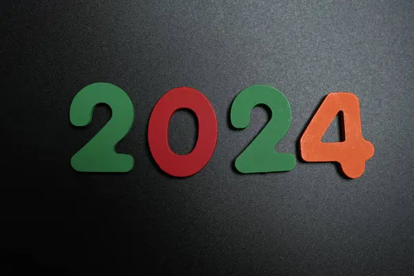 Happy 2024 Concept Numbers 2024 Black Paper Background Stock Photo By 