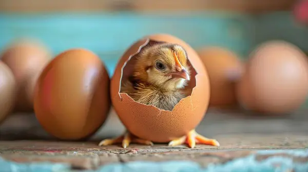 stock image chicken coming out of a brown egg