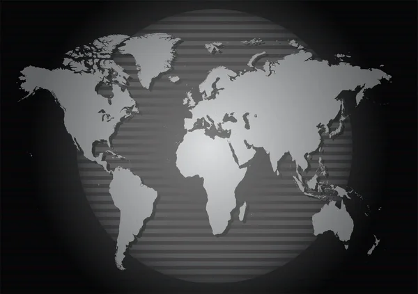 Mapa Del Mundo Tecnología Fondo Negro Con Sombra Rayas Ilustración — Vector de stock