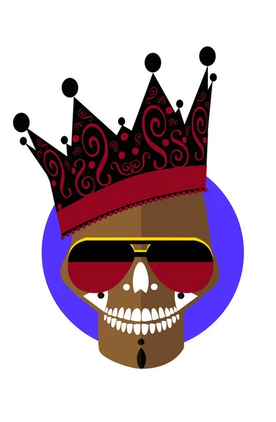 Afro Kung Skalle Logotyp Med Krona Och Solglasögon Rolig Och — Stock vektor