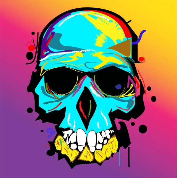 Skull Art Futuristic Colorful Grafeeti Style Vector Illustration — 스톡 벡터