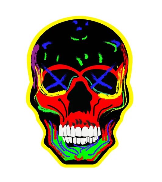 Cráneo Azúcar Mano Vívida Dibujar Color Rojo Negro Para Diseño — Vector de stock