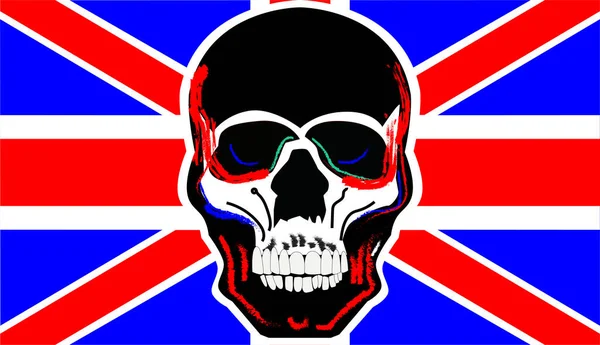 Głowa Czaszki Flagą Brytyjską Żywe Kolory Niebieski Czerwony Sztuka Cyfrowa — Wektor stockowy