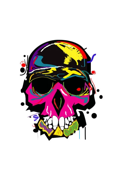 Arte Del Cráneo Ilustración Colorida Del Vector Del Estilo Del — Vector de stock