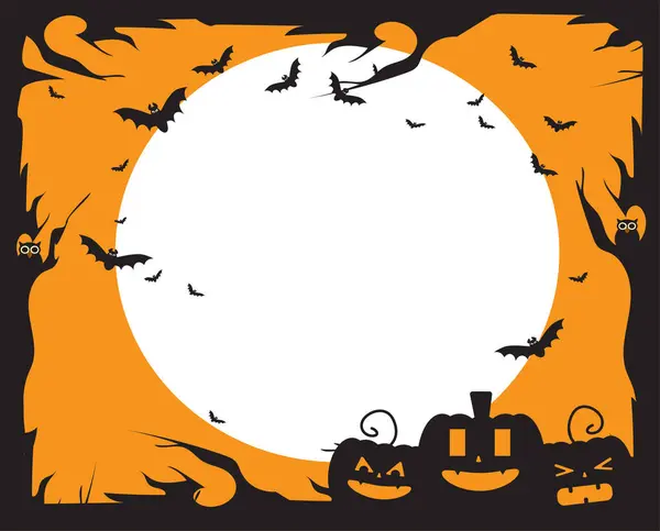 ハッピーハロウィーンのバナー 月明かり コウモリ カボチャのパーティー招待背景 オレンジの背景ベクトルイラスト — ストックベクタ