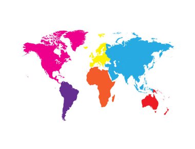 Beyaz arkaplanda izole edilmiş sınırları olan renkli dünya haritası 
