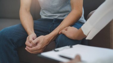 stressed man consultation a psychologist about mental health problem