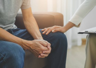 stressed man consultation a psychologist about mental health problem