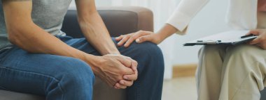 stressed man consultation a psychologist about mental health problem