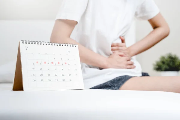 Maandelijkse Menstruatie Symptoom Periode Concept Close Kalender Markering Menstruatie Periode — Stockfoto