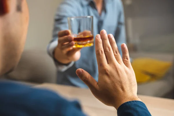 Person Deny Alcohol Drink His Friend — Stockfoto